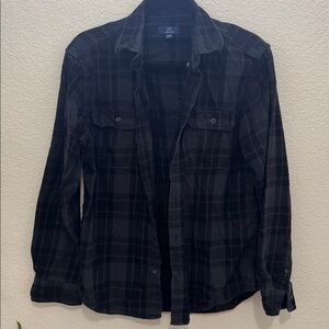 George Men’s Plaid Flannel Shirt Size M Black Gray Button Up